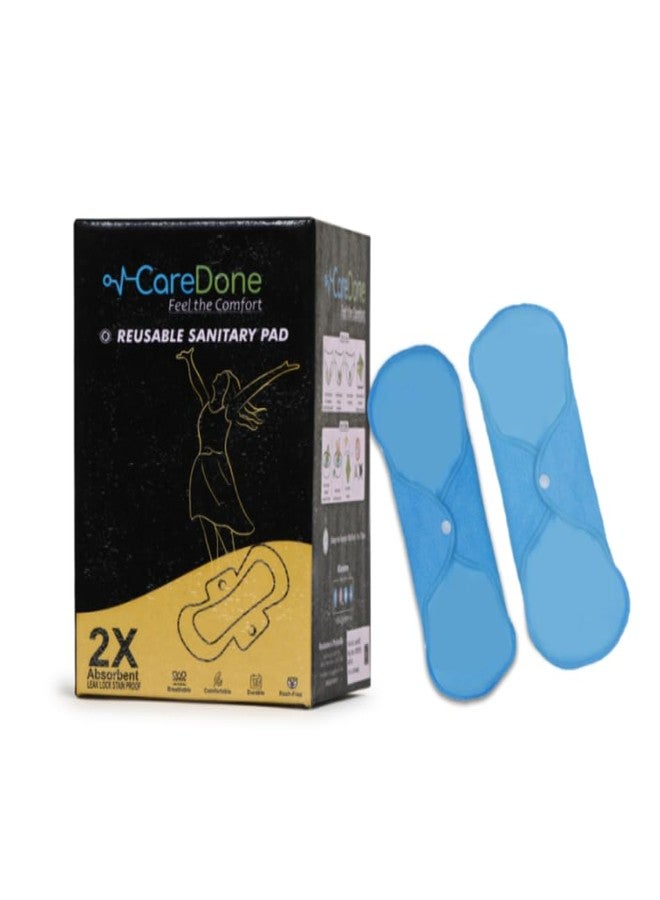 CareDone Reusable Cloth Period Pads for Heavy Flow Leakproof Overnight Protects,Large Sanitary Pads Set with Wings for Women,Washable Cloth Panty Liners Period Pads. (Pack Of 2 (Blue)) - Image 1